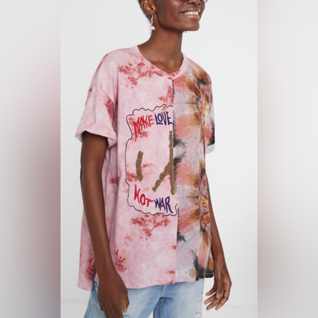 Desigual Make Love Not War Top Size Xs(Us) Oversized Nwot